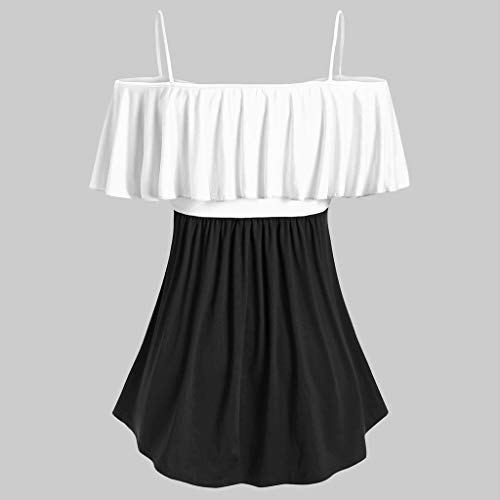 GFDFD Blusa de Las Mujeres del Hombro más del Hombro Tallas de Dos Tonos Bowknot Camisa con Volantes Tops de Verano (Color : White, Size : XL Code)