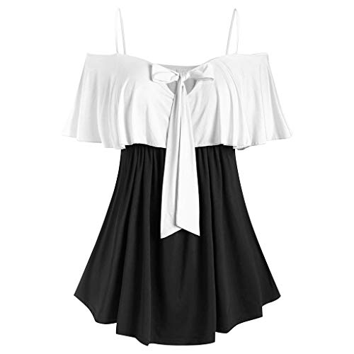 GFDFD Blusa de Las Mujeres del Hombro más del Hombro Tallas de Dos Tonos Bowknot Camisa con Volantes Tops de Verano (Color : White, Size : XL Code)