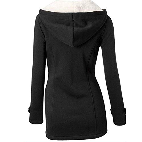 GHYUGR Abrigos con Horn Botones Mujer Invierno Elegantes Slim Chaqueta con Capucha Jacket Sudadera Pullover Outwear Parka,Negro,XXL