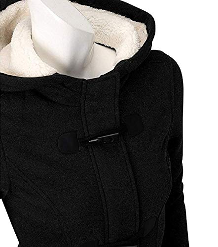 GHYUGR Abrigos con Horn Botones Mujer Invierno Elegantes Slim Chaqueta con Capucha Jacket Sudadera Pullover Outwear Parka,Negro,XXL
