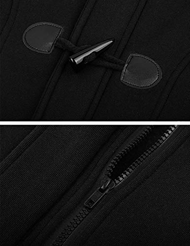 GHYUGR Abrigos con Horn Botones Mujer Invierno Elegantes Slim Chaqueta con Capucha Jacket Sudadera Pullover Outwear Parka,Negro,XXL