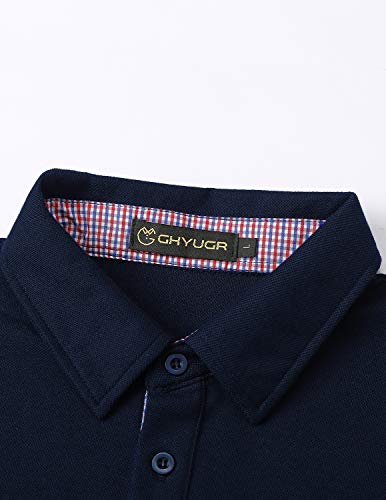 GHYUGR Polo Hombre Manga Larga Elegante Cuello a Cuadros Camiseta con Bolsillo Poloshirt Otoño Golf T-Shirt Trabajo Camisa,Azul,L