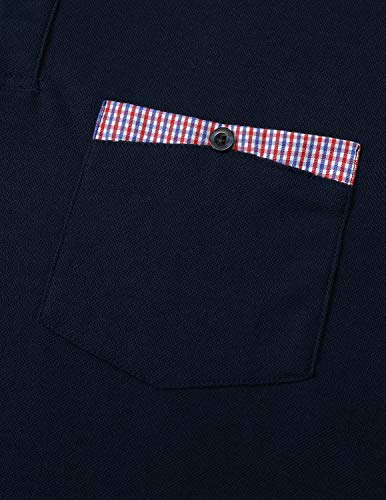 GHYUGR Polo Hombre Manga Larga Elegante Cuello a Cuadros Camiseta con Bolsillo Poloshirt Otoño Golf T-Shirt Trabajo Camisa,Azul,L