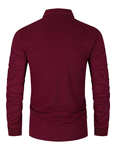 GHYUGR Polo Hombre Manga Larga Elegante Cuello a Cuadros Camiseta con Bolsillo Poloshirt Otoño Golf T-Shirt Trabajo Camisa,Rojo,XXL