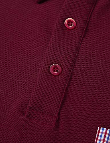 GHYUGR Polo Hombre Manga Larga Elegante Cuello a Cuadros Camiseta con Bolsillo Poloshirt Otoño Golf T-Shirt Trabajo Camisa,Rojo,XXL