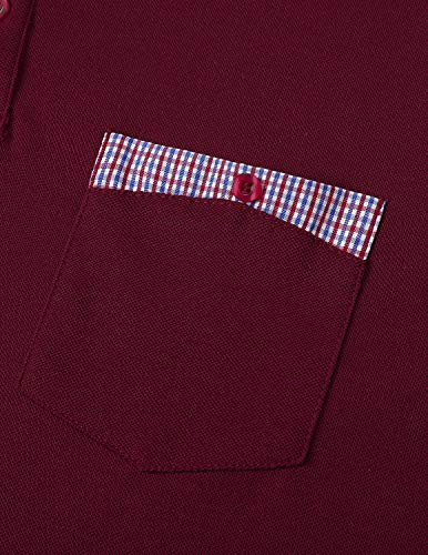 GHYUGR Polo Hombre Manga Larga Elegante Cuello a Cuadros Camiseta con Bolsillo Poloshirt Otoño Golf T-Shirt Trabajo Camisa,Rojo,XXL