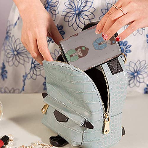 GiftCardHolderWallet Kimono Ropa Dibujada a Mano Japón CreditCardHolderForMen Cuero PU Cremallera Alrededor Tamaño Compacto Tarjeta Cartera Titular para Mujeres Damas Niñas Cartera de acordeón Minim