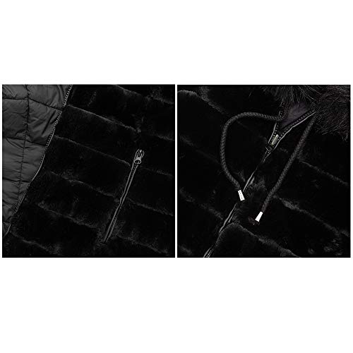Giolshon Chaqueta de Doble Cara de Lana sintética para Mujer usada en Ambos Lados, el Abrigo Acolchado con Capucha y Cuello de Piel Negro Medio