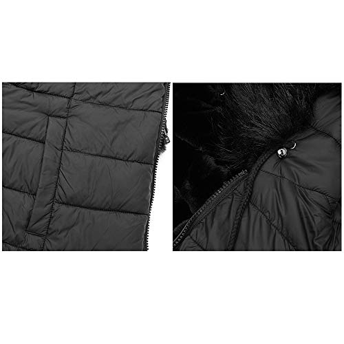 Giolshon Chaqueta de Doble Cara de Lana sintética para Mujer usada en Ambos Lados, el Abrigo Acolchado con Capucha y Cuello de Piel Negro Medio