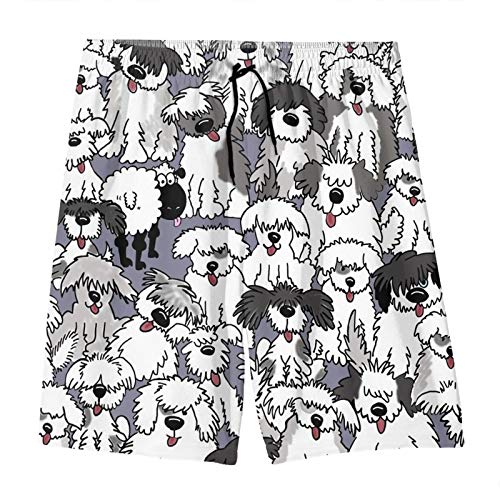 GKAOSPLSR Viejos perros pastores ingleses hombres pantalones cortos de playa jóvenes de verano trajes de baño pantalones de secado rápido con bolsillos