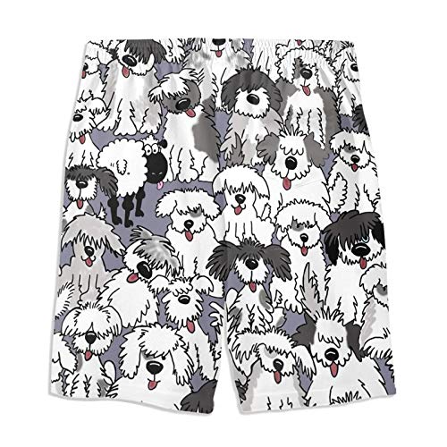 GKAOSPLSR Viejos perros pastores ingleses hombres pantalones cortos de playa jóvenes de verano trajes de baño pantalones de secado rápido con bolsillos