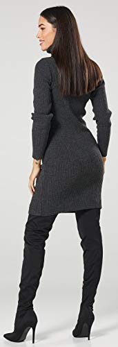 Glamour Empire. para Mujer Vestido Ajustado de canalé de Punto Cuello Alto. 417 (Grafito, 36-40, One Size)