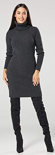 Glamour Empire. para Mujer Vestido Ajustado de canalé de Punto Cuello Alto. 417 (Grafito, 36-40, One Size)