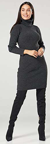 Glamour Empire. para Mujer Vestido Ajustado de canalé de Punto Cuello Alto. 417 (Grafito, 36-40, One Size)