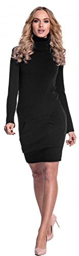Glamour Empire. Para Mujer. Vestido de Punto Bolsillo Delantero Cuello Alto. 178 (Negro, 36-38, One Size)