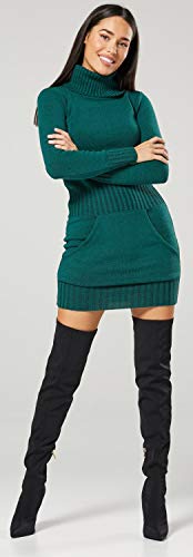 Glamour Empire. Para Mujer. Vestido de Punto Bolsillo Delantero Cuello Alto. 178 (Verde, 36-38, One Size)