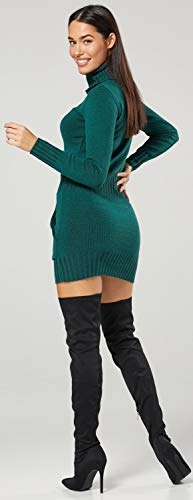 Glamour Empire. Para Mujer. Vestido de Punto Bolsillo Delantero Cuello Alto. 178 (Verde, 36-38, One Size)