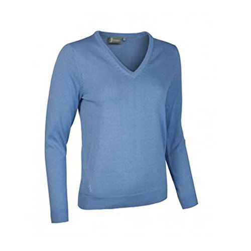 Glenmuir - Jersey de algodón con cuello en V para mujer (Grande (L)/Azul claro)