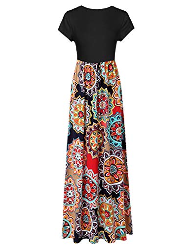 GNRSPTY Mujer Vestidos Casual Verano Manga Corta de Fiesta Largos Floral Impresa Color de Contraste Boho Playa Ceremonia Noche,Rojo,L