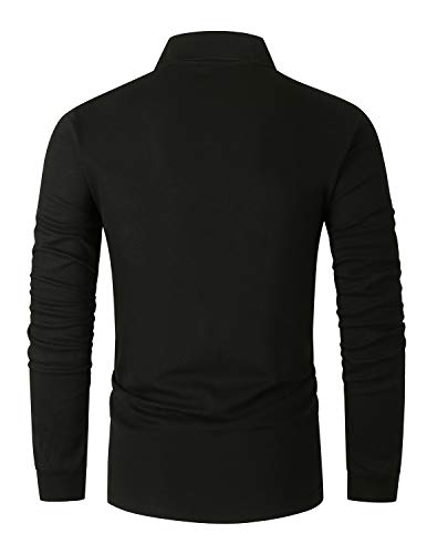 GNRSPTY Polo Manga Larga Hombre Algodon Slim Fit Camisetas Colores de Contraste con Bolsillos Reales Basic Golf Deporte Negocios T-Shirt Top,Negro,L