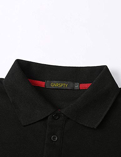 GNRSPTY Polo Manga Larga Hombre Algodon Slim Fit Camisetas Colores de Contraste con Bolsillos Reales Basic Golf Deporte Negocios T-Shirt Top,Negro,L