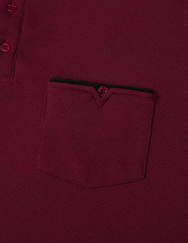 GNRSPTY Polo Manga Larga Hombre Algodon Slim Fit Camisetas Colores de Contraste con Bolsillos Reales Basic Golf Deporte Negocios T-Shirt Top,Rojo,XL