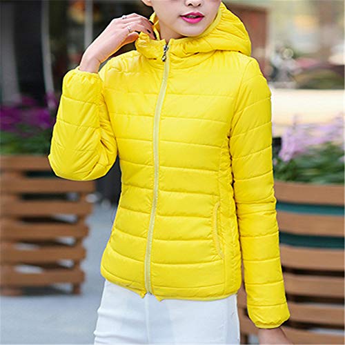 GODGETS Abrigo Algodón con Capucha Mujer Abrigos Acolchado Ligeros Chaquetas Chaquetones Plumifero Corto Cazadoras Chaqueta Acolchada Mujer Ultralight Invierno Señora Amarillo XXL