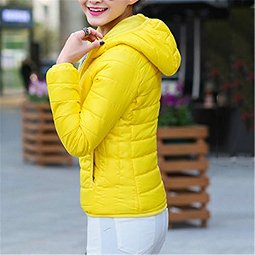 GODGETS Abrigo Algodón con Capucha Mujer Abrigos Acolchado Ligeros Chaquetas Chaquetones Plumifero Corto Cazadoras Chaqueta Acolchada Mujer Ultralight Invierno Señora Amarillo XXL
