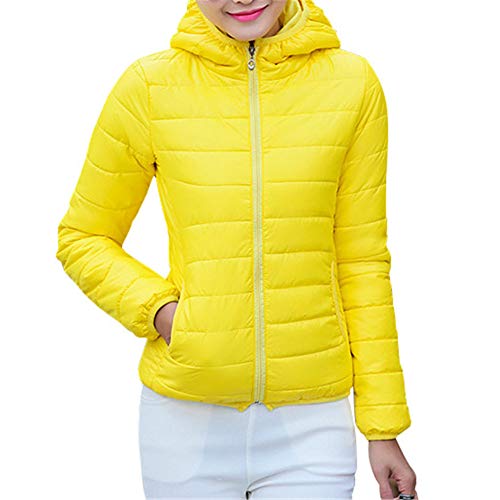 GODGETS Abrigo Algodón con Capucha Mujer Abrigos Acolchado Ligeros Chaquetas Chaquetones Plumifero Corto Cazadoras Chaqueta Acolchada Mujer Ultralight Invierno Señora Amarillo XXL