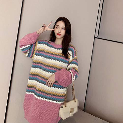 Good dress Suéteres Sueltos para Mujer, Jerséis, Suéter Largo, Vestido para Mujer, Suelto Sobre la Rodilla, Ropa de Otoño/Invierno. Rosa empolvado, Talla única