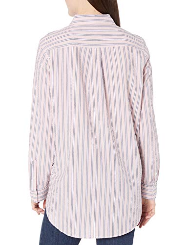 Goodthreads Seersucker Long-Sleeve Side-Button Shirt Shirts, Rosa/Azul/Blanco Rayas, S