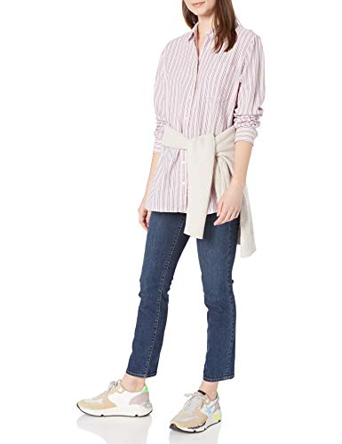 Goodthreads Seersucker Long-Sleeve Side-Button Shirt Shirts, Rosa/Azul/Blanco Rayas, S