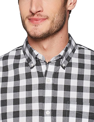 Goodthreads Slim-Fit Long-Sleeve Heathered Large-Scale Check Shirt Camisa Abotonada, Blanco y Gris, L