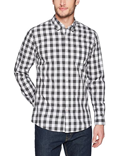 Goodthreads Slim-Fit Long-Sleeve Heathered Large-Scale Check Shirt Camisa Abotonada, Blanco y Gris, L