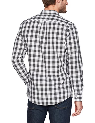 Goodthreads Slim-Fit Long-Sleeve Heathered Large-Scale Check Shirt Camisa Abotonada, Blanco y Gris, L
