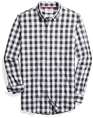 Goodthreads Slim-Fit Long-Sleeve Heathered Large-Scale Check Shirt Camisa Abotonada, Blanco y Gris, L