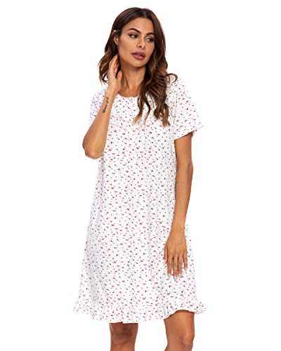 GOSO Camisones para Mujer Vestido de Manga Corta con Estampado de Impresión Ropa de Dormir Dama de salón Suaves