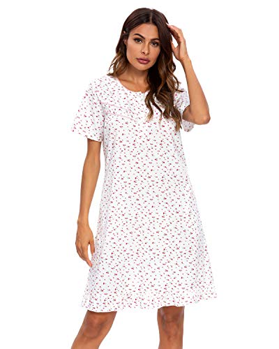 GOSO Camisones para Mujer Vestido de Manga Corta con Estampado de Impresión Ropa de Dormir Dama de salón Suaves