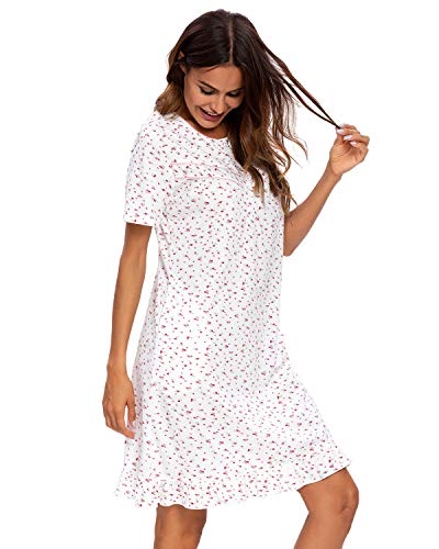 GOSO Camisones para Mujer Vestido de Manga Corta con Estampado de Impresión Ropa de Dormir Dama de salón Suaves