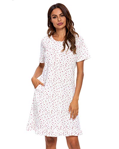 GOSO Camisones para Mujer Vestido de Manga Corta con Estampado de Impresión Ropa de Dormir Dama de salón Suaves