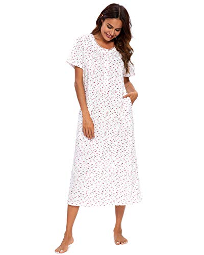 GOSO Camisones para Mujer Vestido de Manga Corta con Estampado de Impresión Ropa de Dormir Dama de salón Suaves