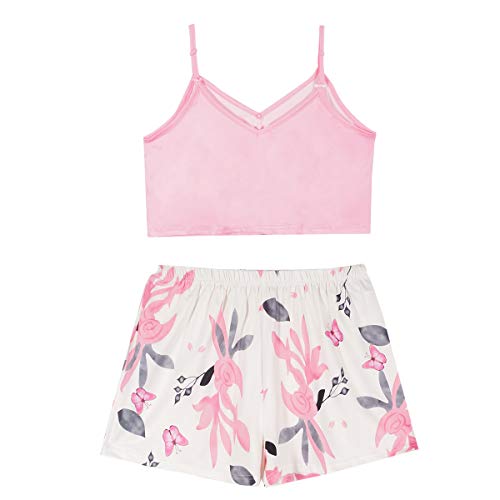 GOSO Pijama de satén para Mujer con Sin Mangas y Cortos Pantalones Ropa de Dormir Conjuntos Pijama para Mujer de salón Suave