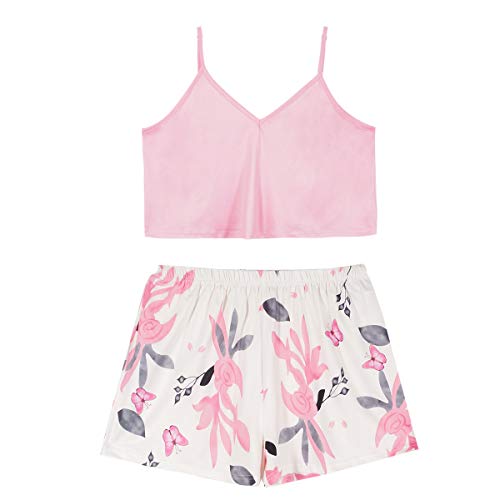 GOSO Pijama de satén para Mujer con Sin Mangas y Cortos Pantalones Ropa de Dormir Conjuntos Pijama para Mujer de salón Suave