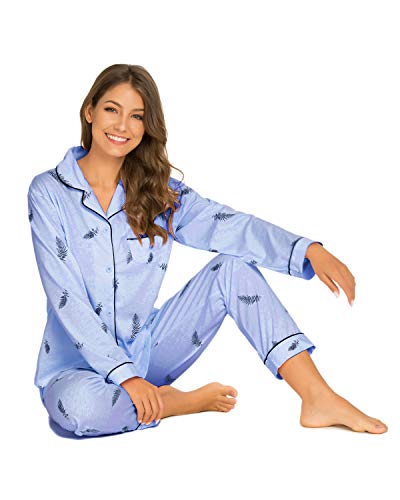 GOSO Pijama para Mujer - Pijama de Manga Larga con Botones para Mujer - Conjunto de Pijama de Manga Larga Floral para Mujer