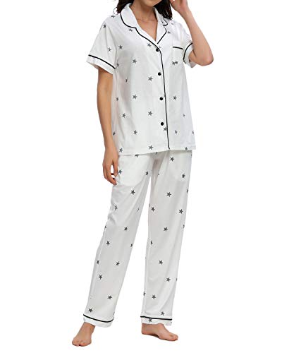 GOSO Pijama para Mujer,Pijama de Manga Larga con Botones para Mujer - Conjunto de Pijama de Manga Corto Floral para Mujer