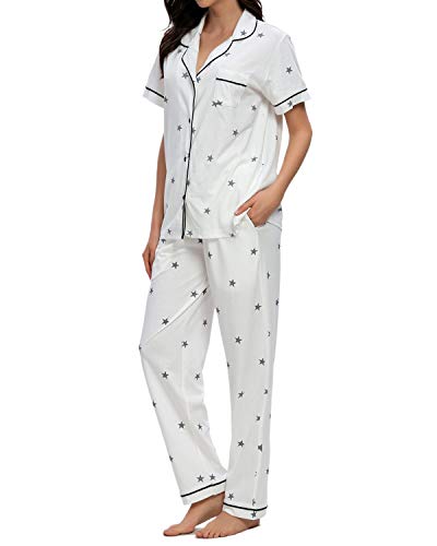 GOSO Pijama para Mujer,Pijama de Manga Larga con Botones para Mujer - Conjunto de Pijama de Manga Corto Floral para Mujer