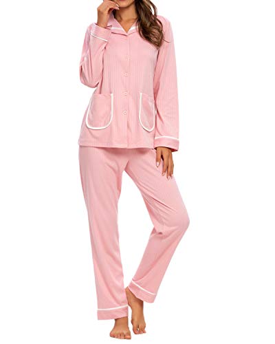 GOSO Pijama para Mujer,Pijama de Manga Larga con Botones para Mujer - Conjunto de Pijama de Manga Larga para Mujer