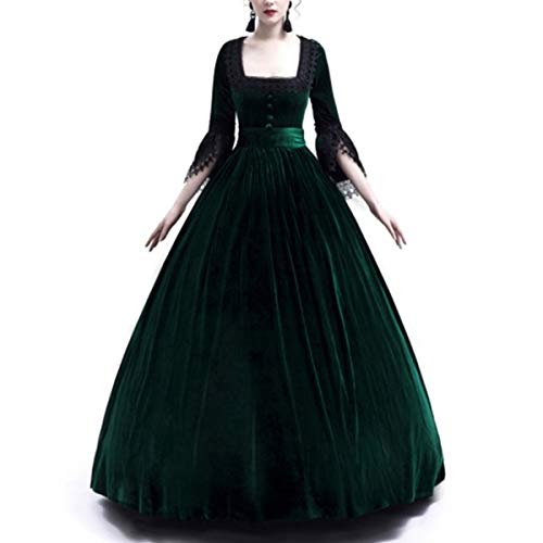 GotFeelin Vestido de tutú Medieval con Botones y Cintura Baja hasta el Suelo Vestido de tutú (Color : Green, Size : S)