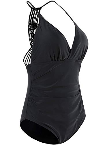 GOTIMAL - Correa de hombro ajustable, traje de baño para mujer, traje de baño de una sola pieza, arrugas, moda de playa, faja Negro XL