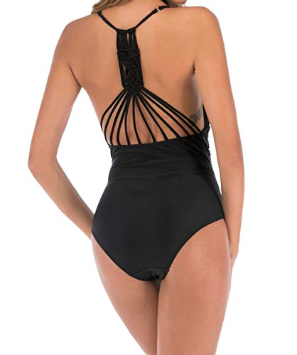 GOTIMAL - Correa de hombro ajustable, traje de baño para mujer, traje de baño de una sola pieza, arrugas, moda de playa, faja Negro XL